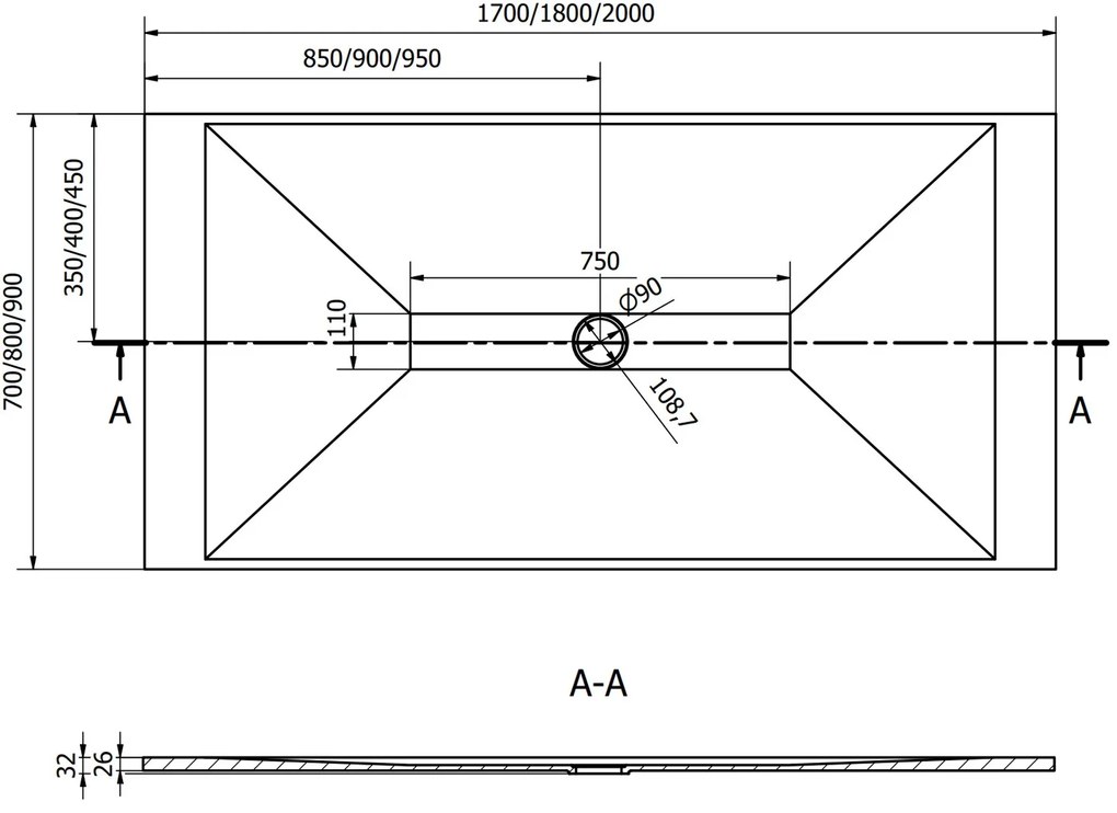 Mexen Toro, SMC obdĺžniková sprchová vanička 200 x 90 cm, biela, zlatá krytka, 43109020-G