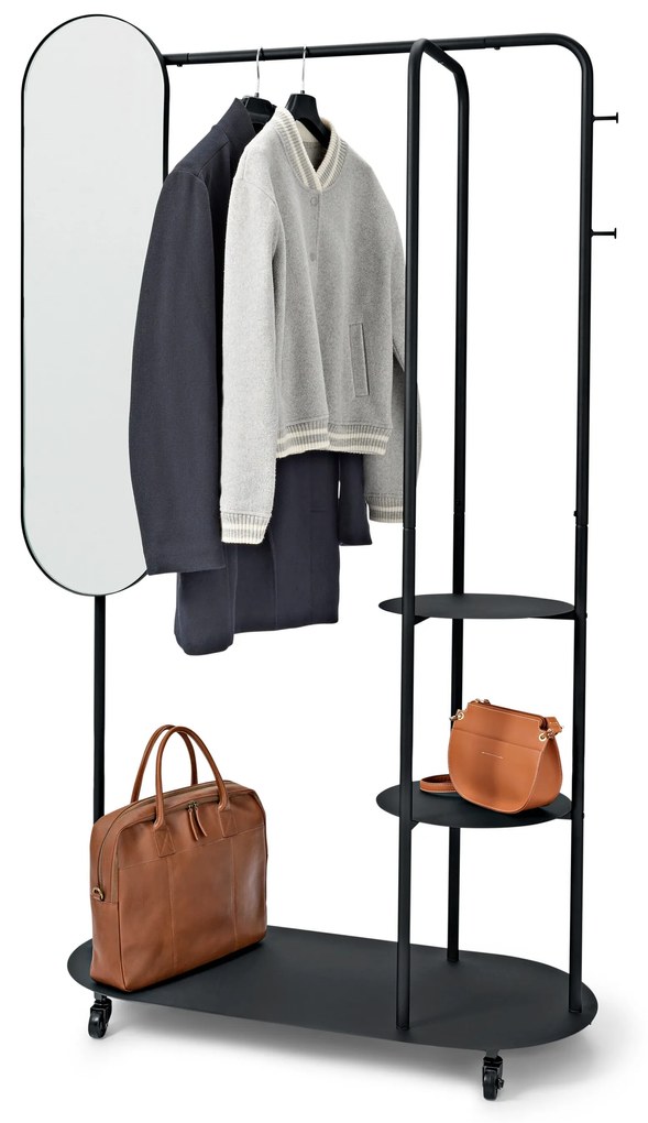 Štandardná vešiaková stena na kolieskach s veľkým zrkadlom