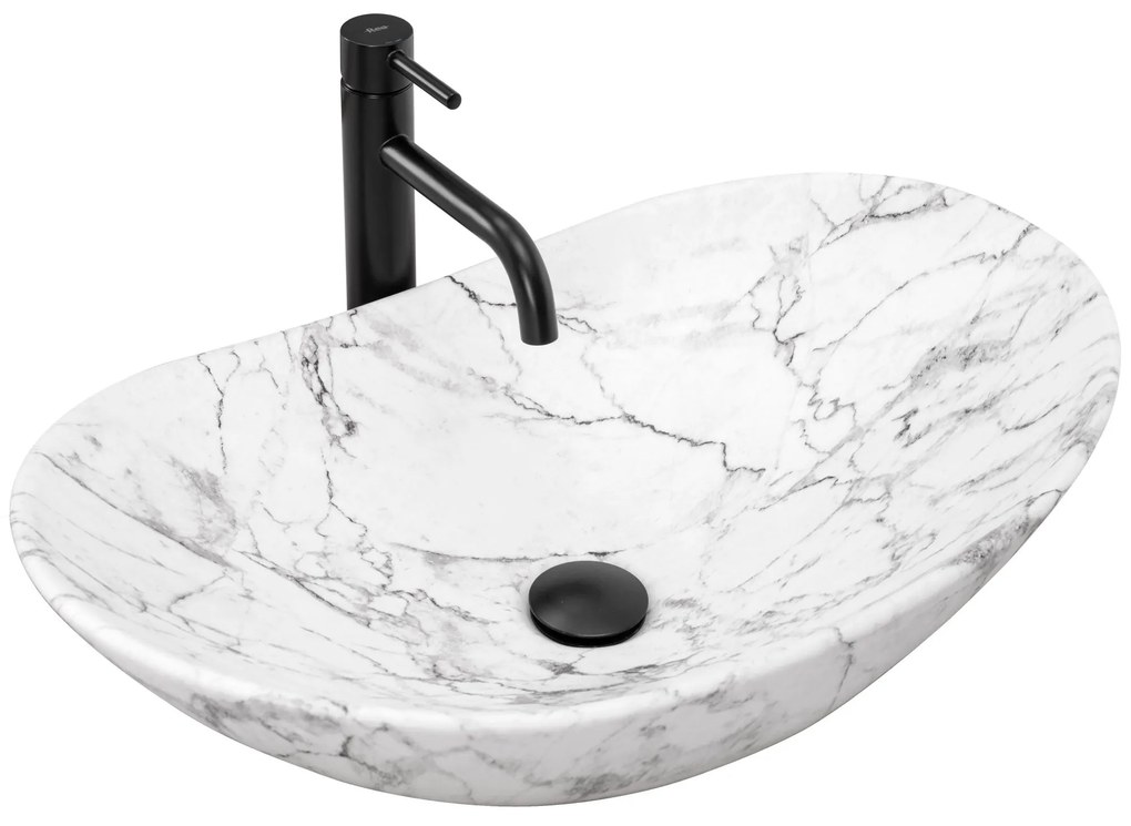 Rea Royal Marble, keramické umývadlo na dosku 61x36 cm, vzor Marble matná, REA-U8010