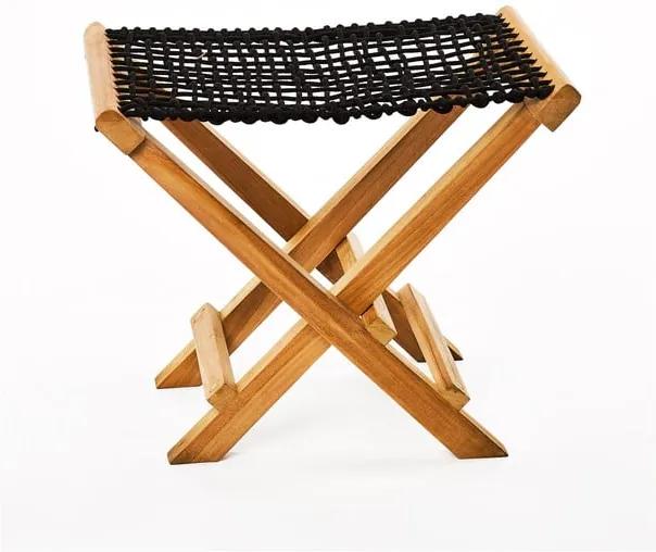 Sada 2 čiernych skladacích stoličiek z teakového dreva a výpletom z povrazu Simla Lay