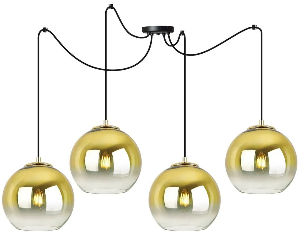Závesné svietidlo Bergen Gold Spider, 4x zlaté/transparentné sklenené tienidlo (fi 20cm)