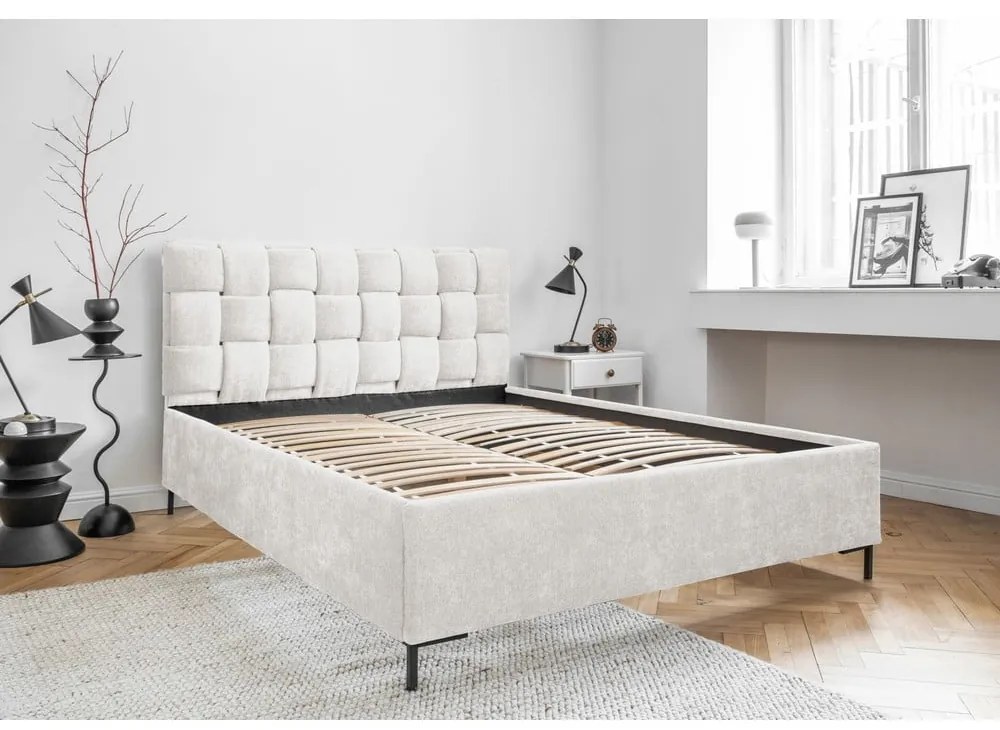 Krémovobiela čalúnená dvojlôžková posteľ s roštom 180x200 cm Eve – Miuform