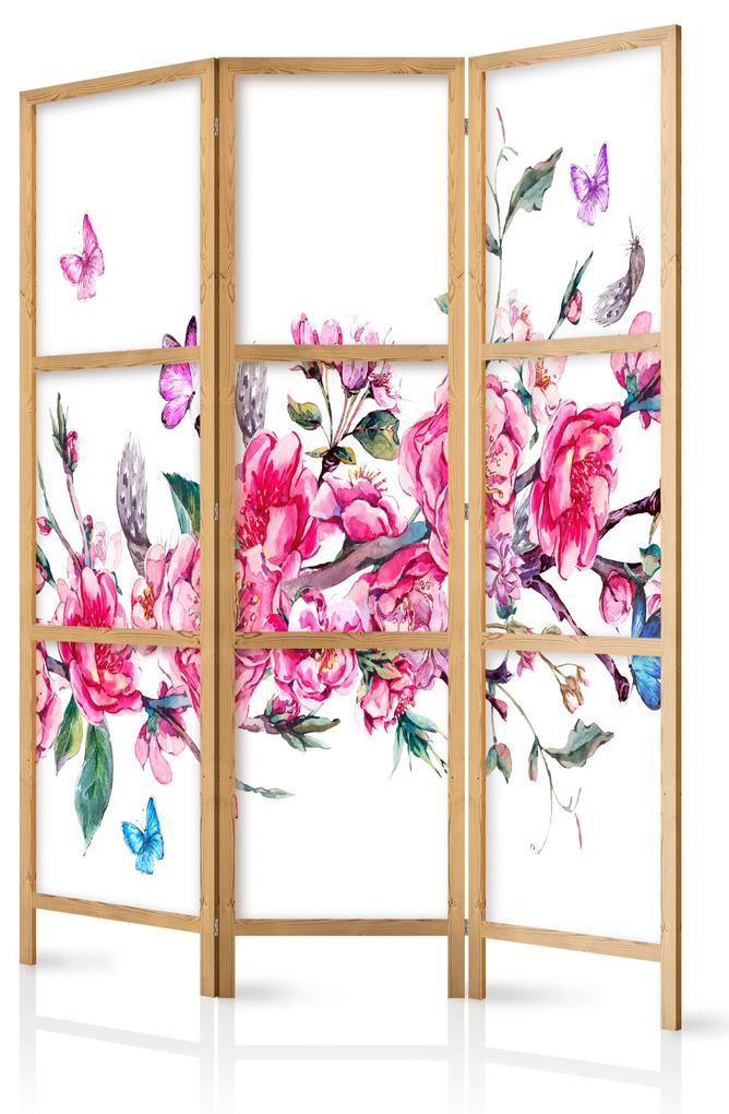 Artgeist Japonský paraván - Japanese Style: Flowers and Butterflies [Room Dividers] Veľkosť: 135x161