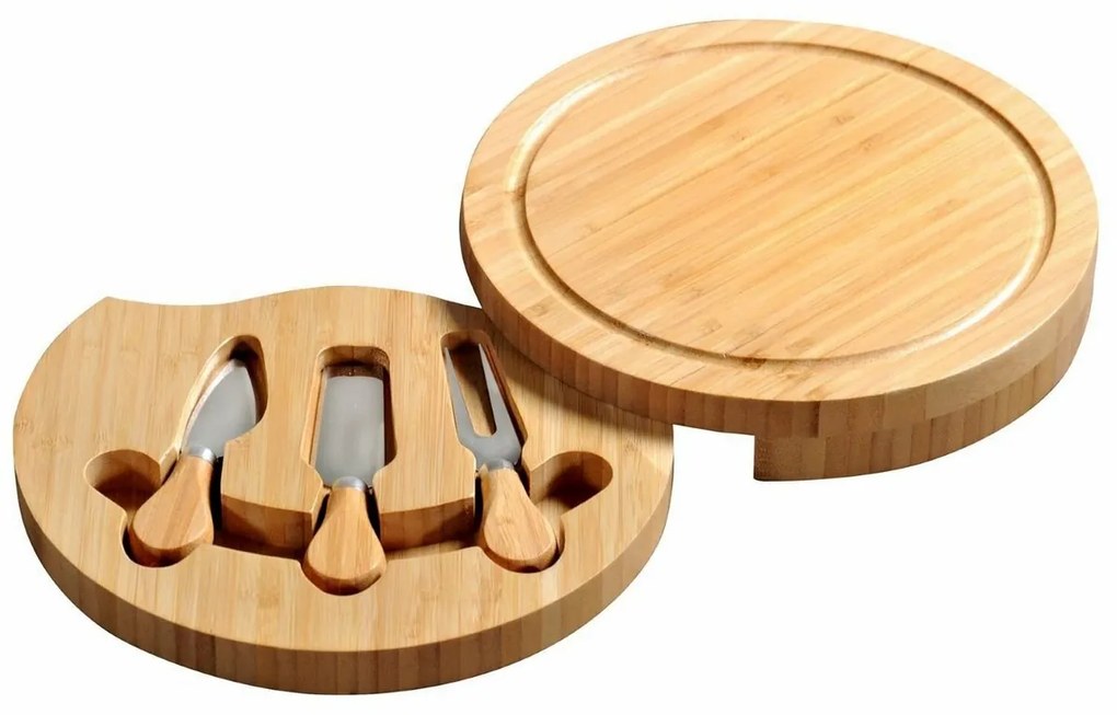 Kesper 58642 Doštička na krájanie syra s príborom bambus, 23 x 23 x 3,6 cm