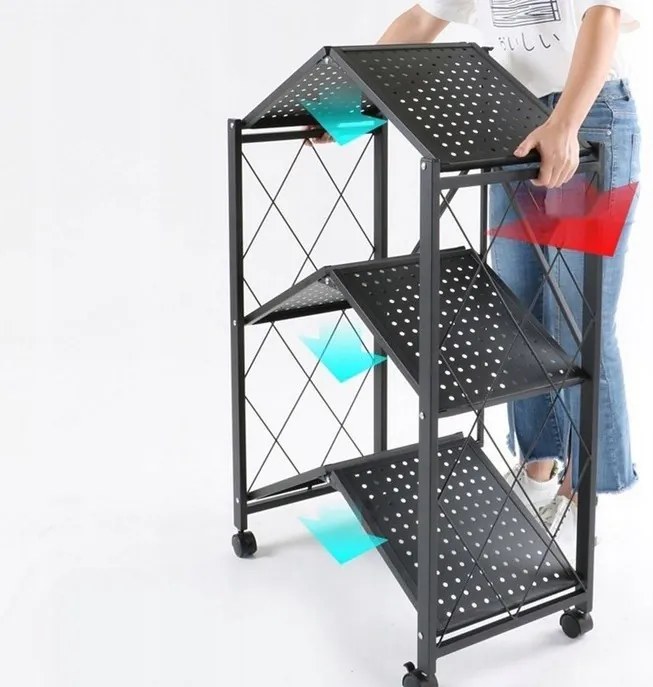 Kuchynský regál na kolieskach Ricos 3 (čierna). Akcia -18%. Vlastná spoľahlivá doprava až k Vám domov. 1133076