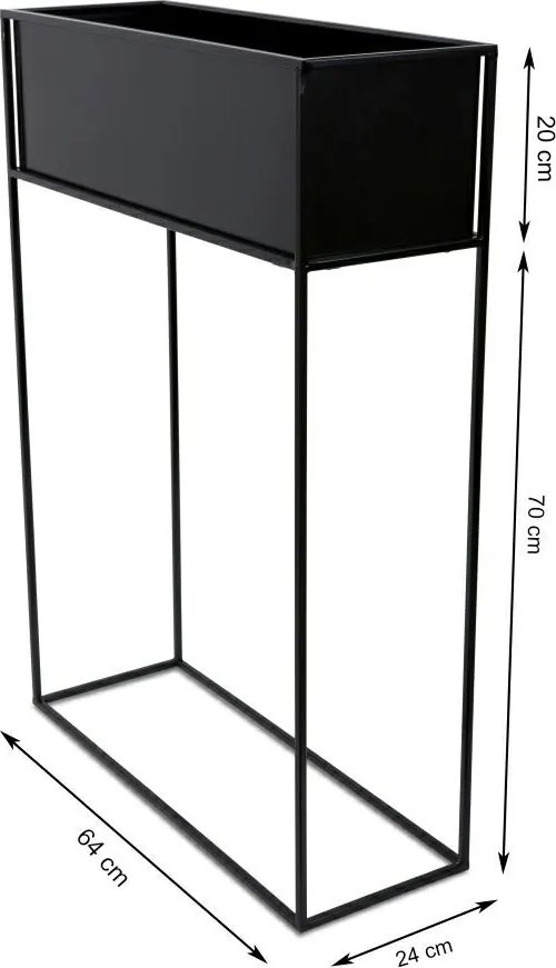 KOVOVÝ KVETINÁČ SO STOJANOM RECT 90X24X64 CM ČIERNA