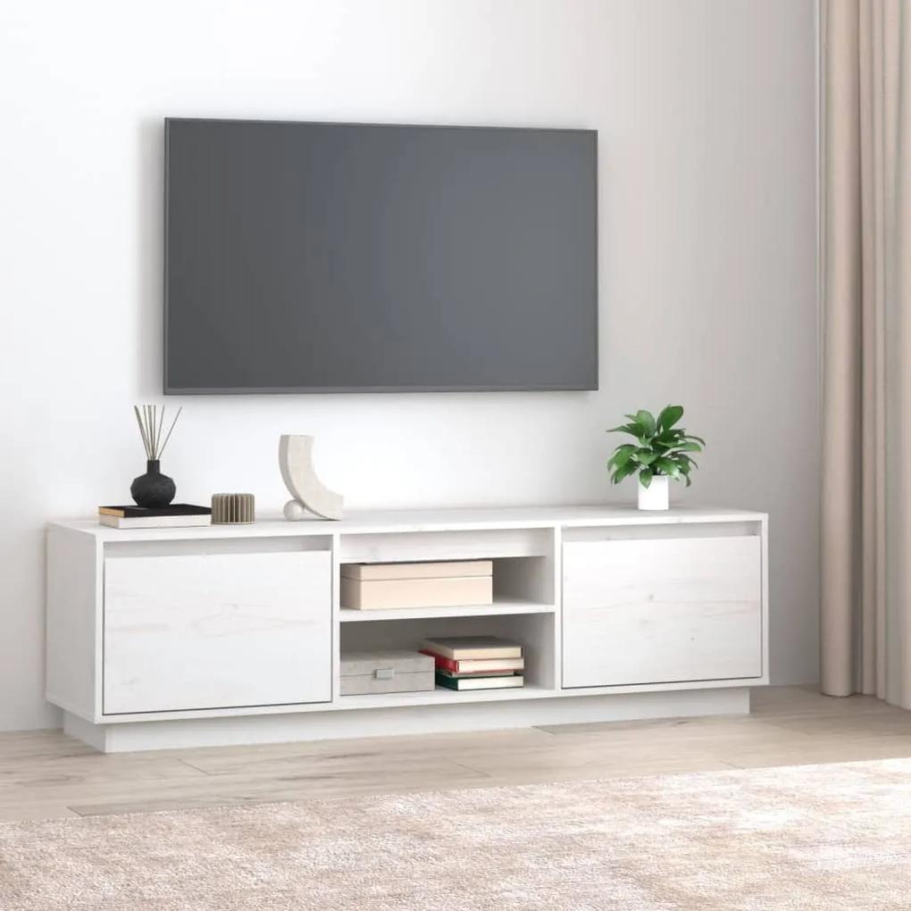 TV stolík biely 140x35x40 cm masívna borovica 814315