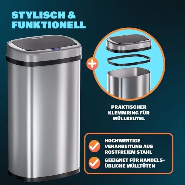 Bezdotykový Jumbo odpadkový kôš 70l strieborná USB kábel zdarma