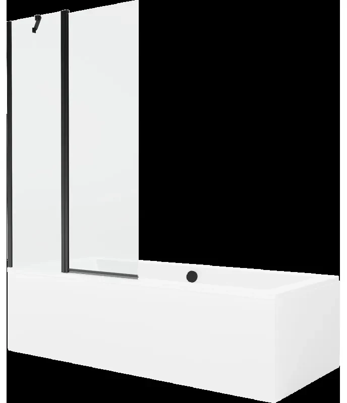 Mexen Cube obdĺžniková vaňa 170 x 80 cm s obkladom a 1-krídlovou sprchovou zástenou 100 cm, Transparentné, Čierna - 550517080X94