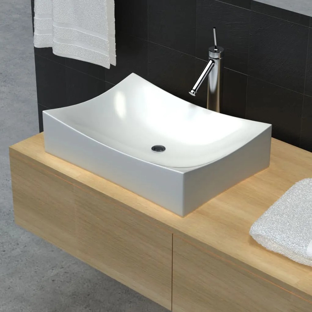 vidaXL Kúpeľňové keramické umývadlo, biele, vysoký lesk