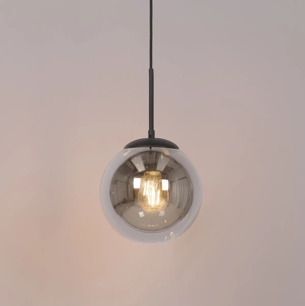 Závesné svietidlo Art Deco čierne s dymovým sklom vrátane adaptéra na koľajnicu 1-fázové - Iconic Flore