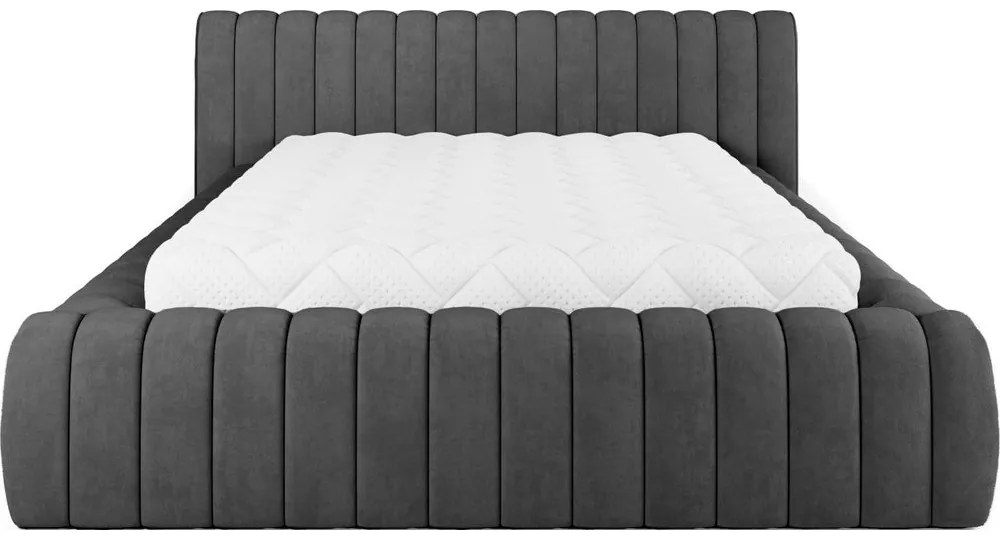 Tmavosivá čalúnená dvojlôžková posteľ s úložným priestorom s roštom 140x200 cm Carilla – ELTAP