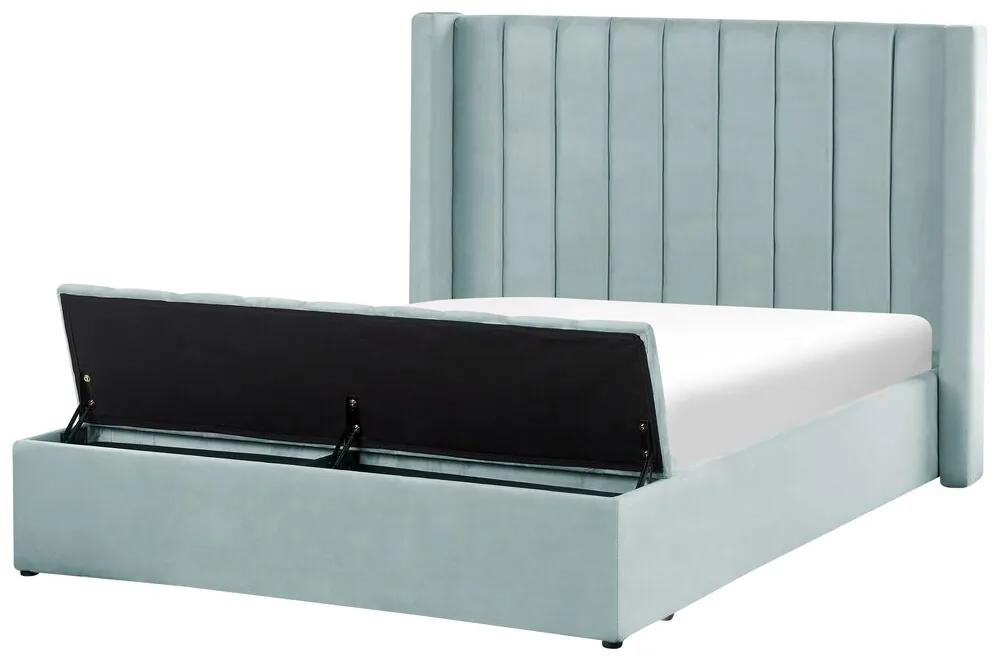 Zamatová vodná posteľ s úložným priestorom 140 x 200 cm mätová zelená NOYERS Beliani
