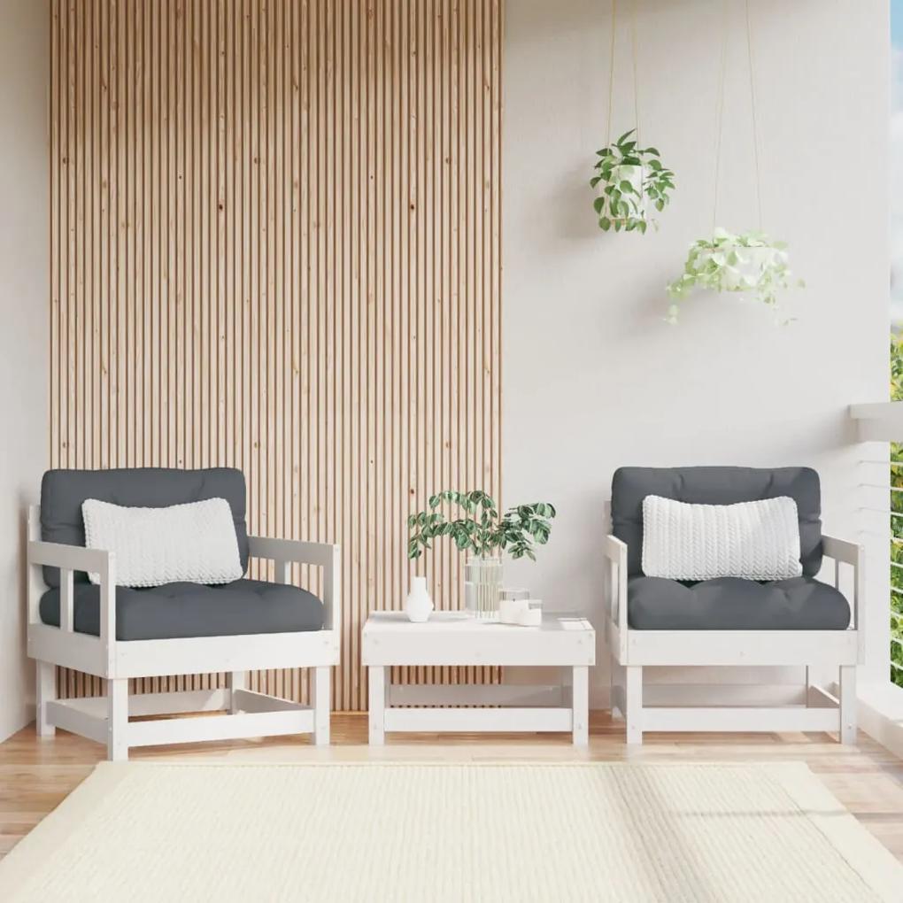 Záhradné stoličky s vankúšmi 2 ks biele borovicový masív 825444