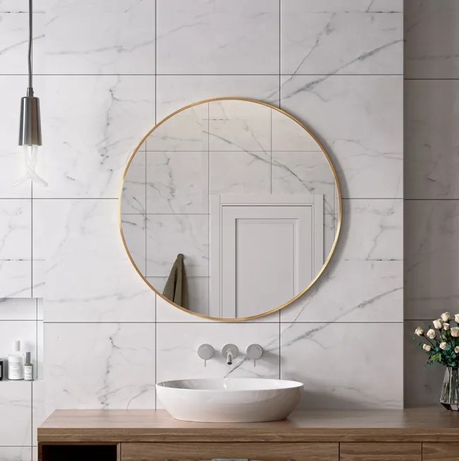 Erga Round, okrúhle zrkadlo 90cm, zlatý rám, ERG-V01-ROUND-9090-GD