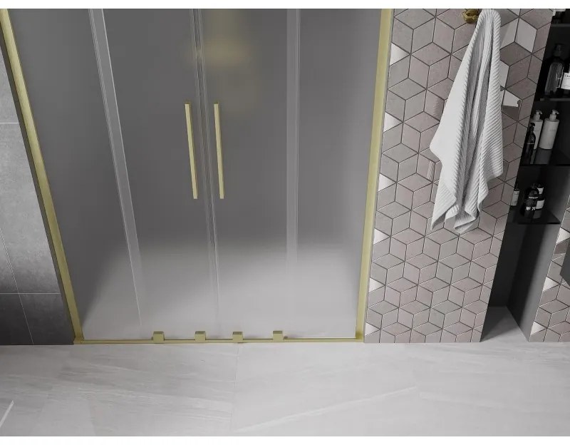 Mexen Velar L Duo, posuvné sprchové dvere do otvoru 150 cm, 8mm sklo námraza, zlatá matná, 871-150-003-32-55