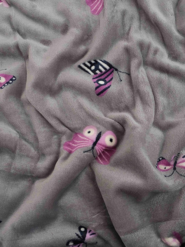 Baránková deka mikroplyš Exclusive 150 × 200 cm – Motýliky sivé