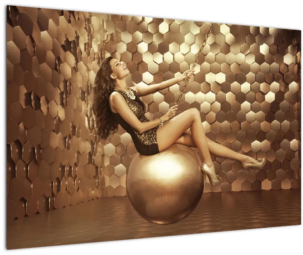 Obraz ženy v zlatej miestnosti (90x60 cm)
