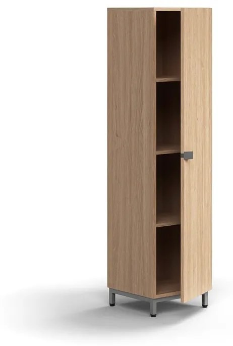 Skriňa QBUS, 3 police, na nožičkách, s madlom, 1636x400x420 mm, strieborná, dub