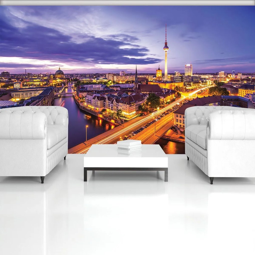 Fototapeta - Berlínska panoráma v noci (254x184 cm)