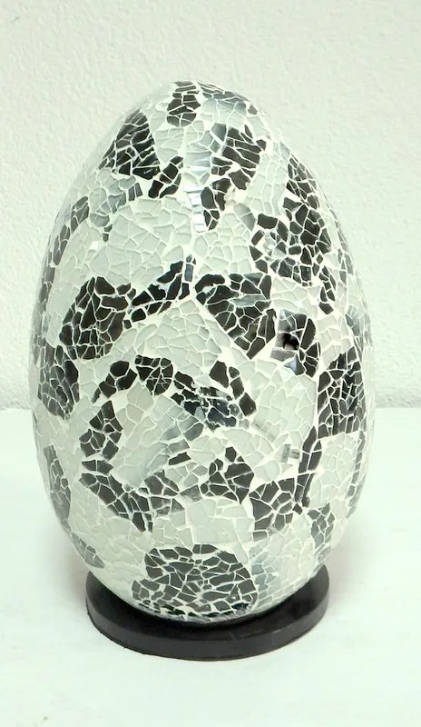 Stolná lampa  EGG, čierno/biela, 30 cm, ručná práca, mozaika,