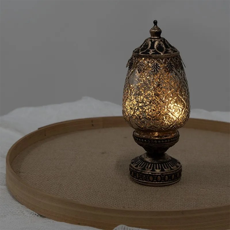 Hnedá sklenená svietiaca LED lampáš Balli - Ø 10*23 cm