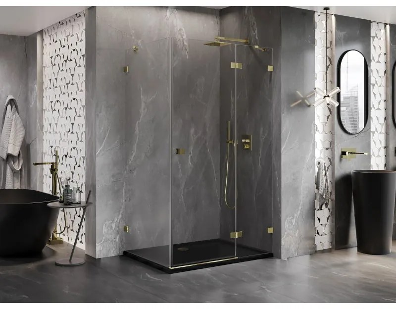 Mexen Lunar, pravostranný výklopný sprchový kút 85 x 90 cm, číre sklo, zlatý profil, 834-085-090-50-00-P