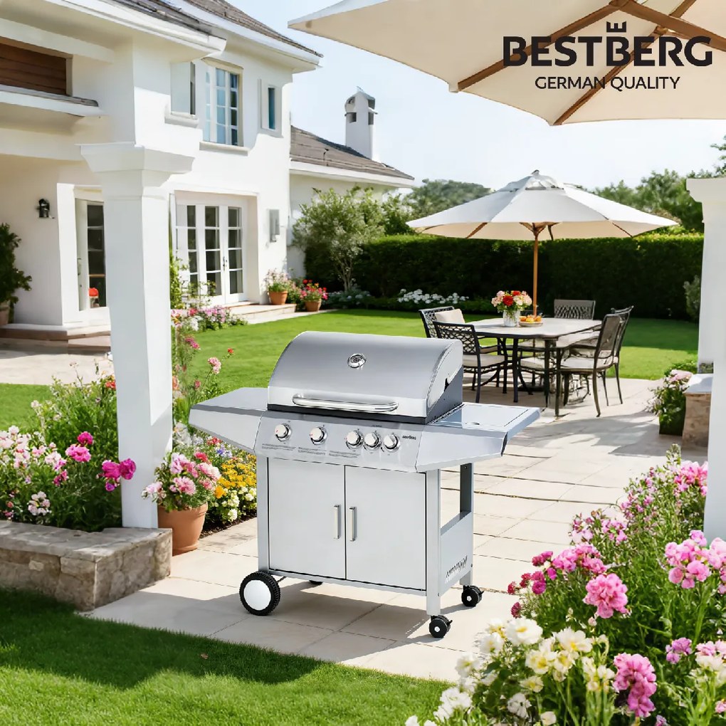 Plynový gril BestBerg BBBQ-24ST / 5 horákov / 15,75 kW / strieborná