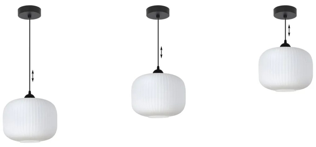 Závesné svietidlo Riffle 3, 1x biele sklenené tienidlo, b