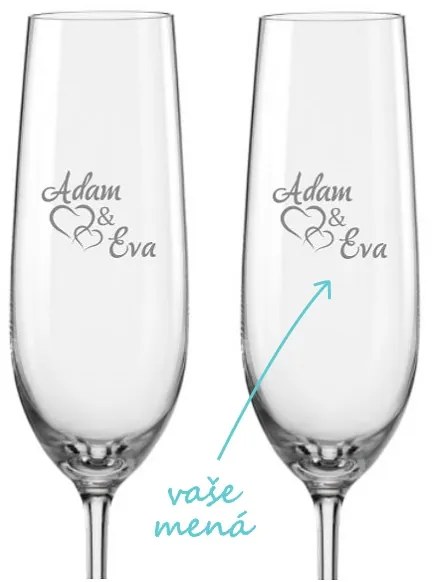 Svadobné poháre na sekt Spojená srdce s dátumom svadby, 2 ks