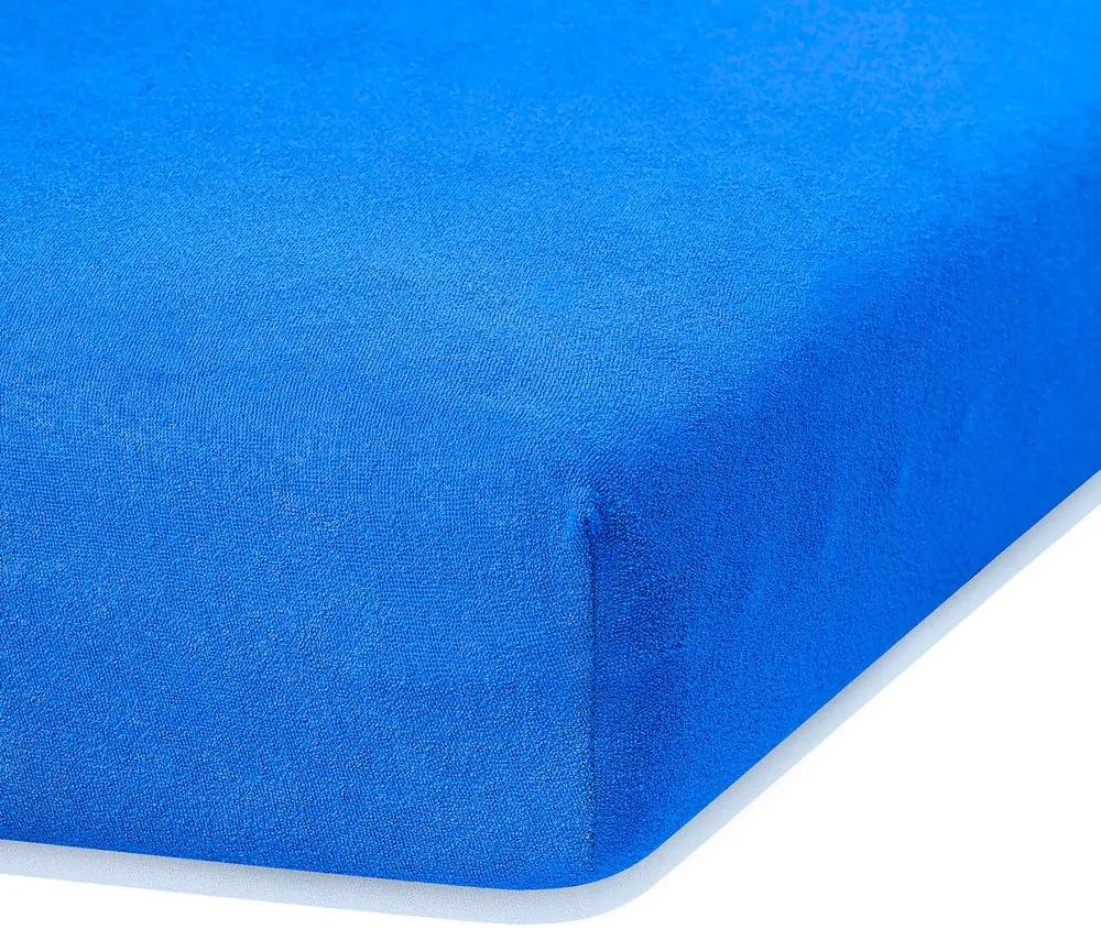 Modrá elastická plachta s vysokým podielom bavlny AmeliaHome Ruby, 200 x 140-160 cm