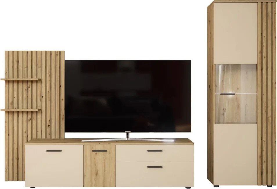 Obývacia stena Gatwick, dub artisan/kašmírová béžová, s osvetlením