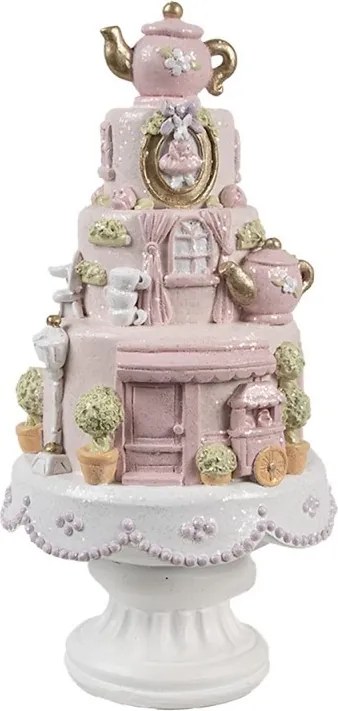 Růžovo-bílá dekorace věž z dortů na podstavci - Ø 13*27 cm
