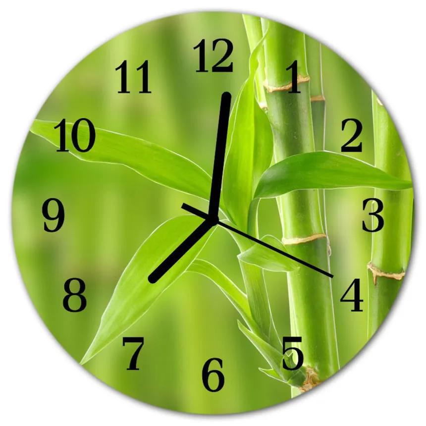 Sklenené hodiny okrúhle Bambusová rastlina fi 30 cm