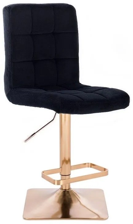 LuxuryForm Barová stolička TOLEDO VELUR na zlatej hranatej podstave - čierna
