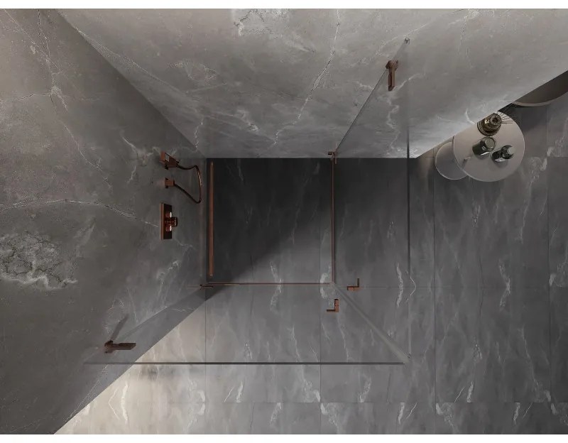 Mexen Lunar-B Duo výklopný sprchový kút 100 x 100 cm, číre sklo, ružové zlato, 832-100L-100P-60-00