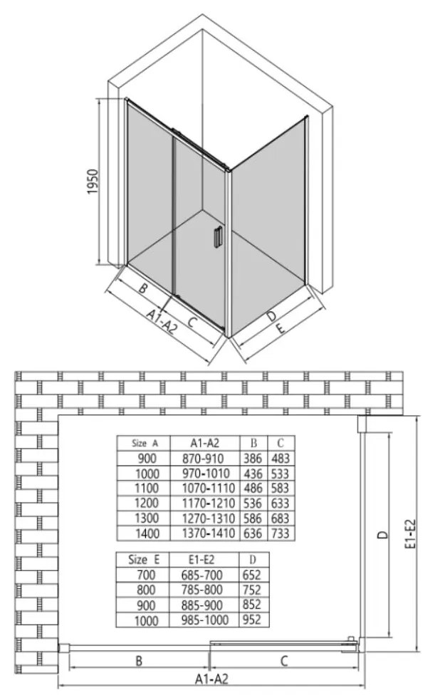 Erga Alpine, sprchový kút s posuvnými dverami 100(dvere) x 80(stena) x 195 cm, 6mm číre sklo, čierny profil, ERG-V02-ALPINE-D100G080-BK