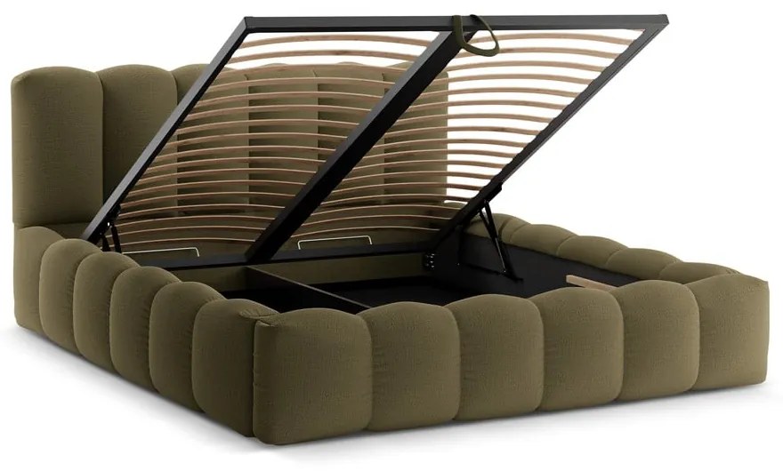 Zelená čalúnená dvojlôžková posteľ s úložným priestorom s roštom 160x200 cm Lupine – Micadoni