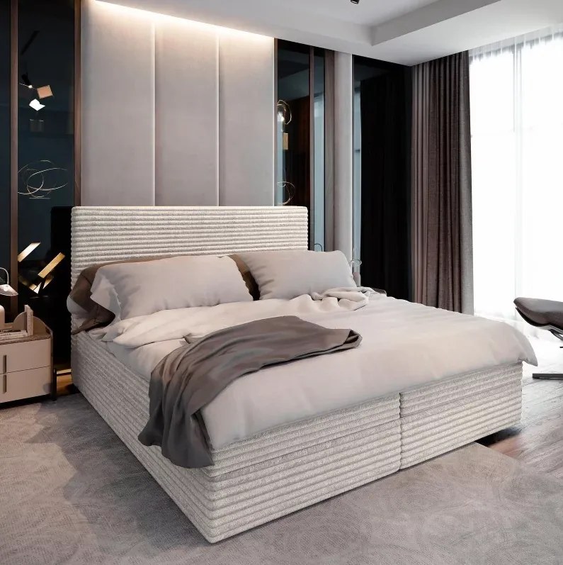 AKCIA Čalúnená posteľ boxspring ISPIRA 140x200 cm krémová II. akosť Matrac: Bonell pružinová matrac