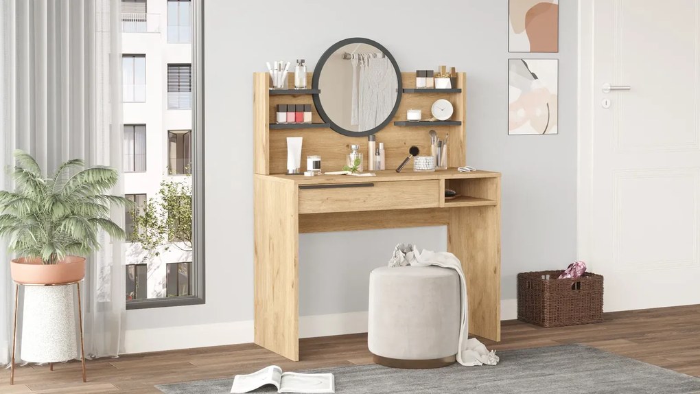 Toaletný stolík Houseland Ainaly dub Castello/antracitovo sivý