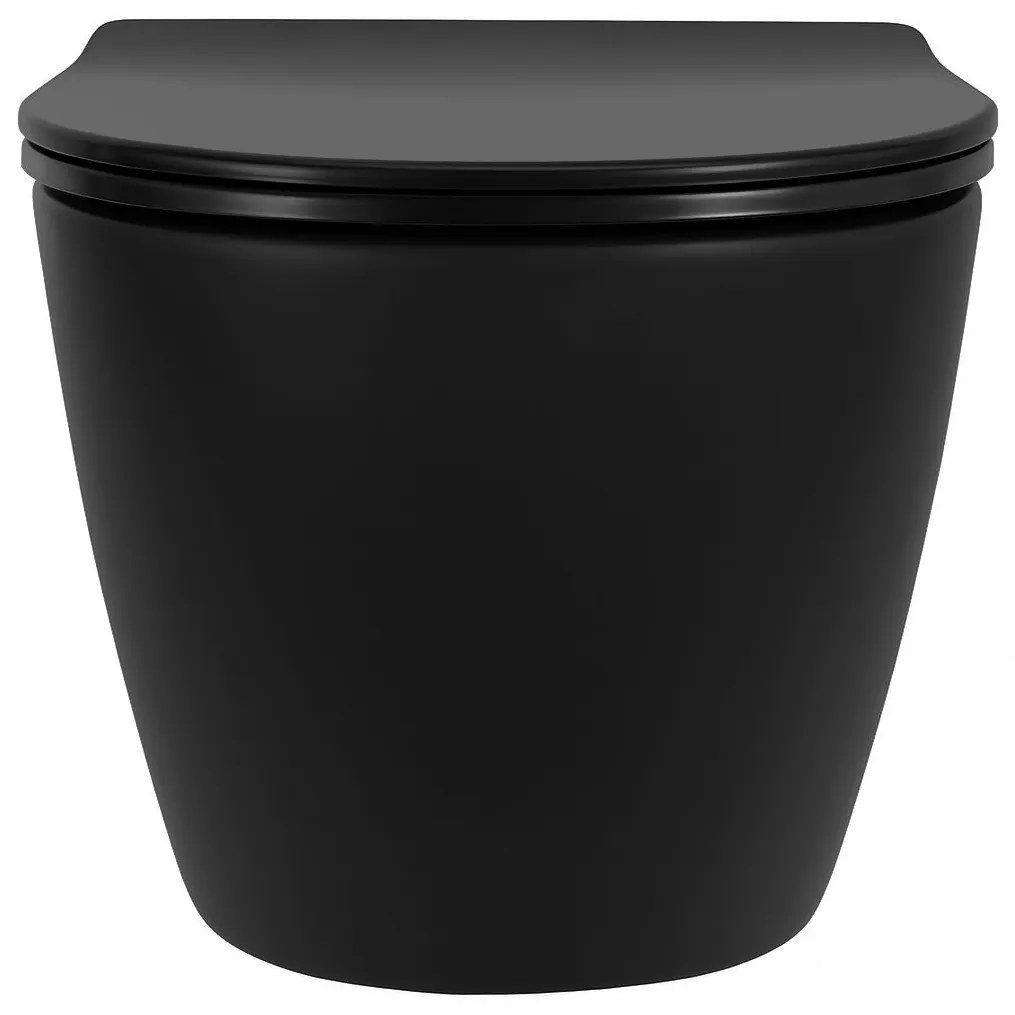 Rea Carlo Mini Tornado NF, závesná WC misa 490x365x350mm + toaletné sedadlo, čierna matná, REA-C3000