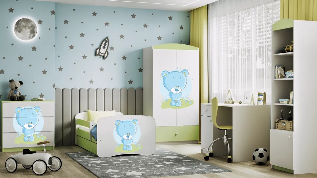 Kocot kids Detská posteľ Babydreams medvedík zelená, varianta 80x180, bez šuplíků, s matrací
