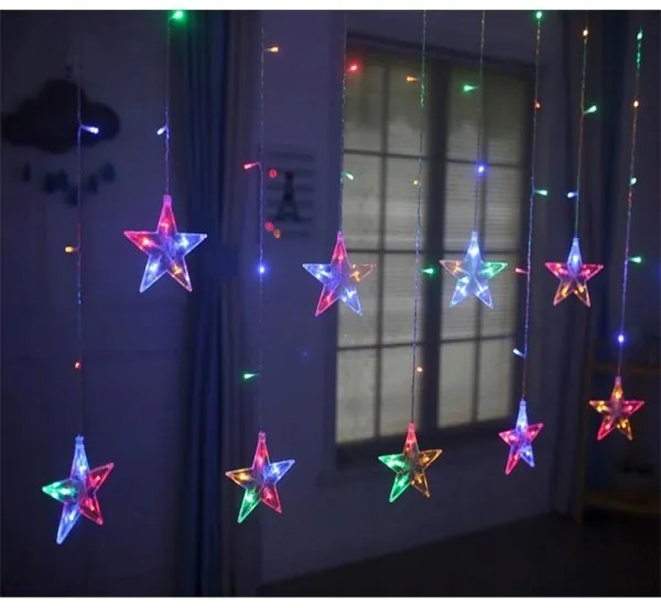 Vianočný svetelný záves hviezdy 138 LED farebné