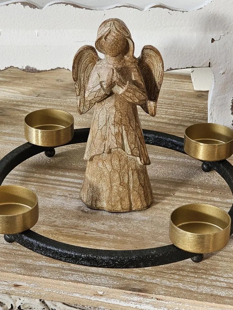 Čierno - zlatý antik kovový svietnik na 4 sviečky Ariana black/gold - Ø 23*5 cm