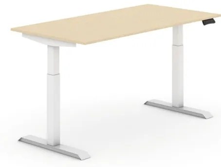 Výškovo nastaviteľný stôl, elektrický, 735-1235 mm,  doska 1600x800 mm, breza, biela podnož