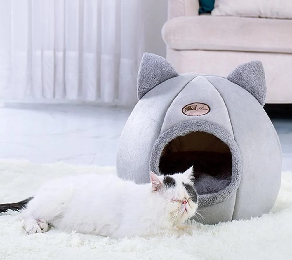 Plyšový pelech pre psa/mačku CATY TENT 33x33 cm, sivý
