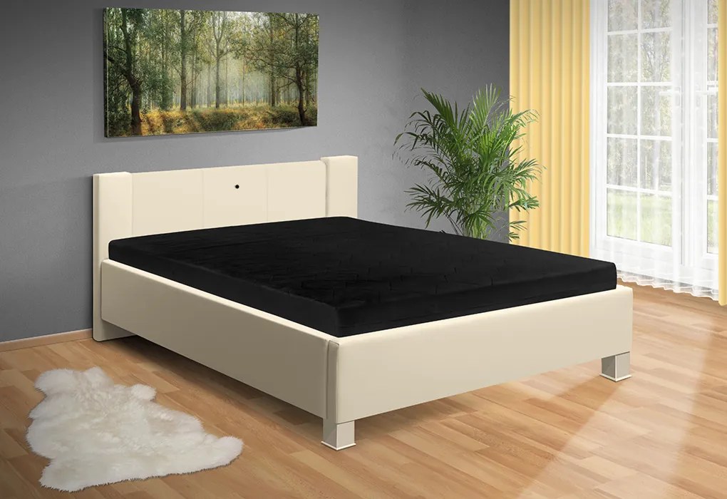 Nabytekmorava Moderná posteľ Luna 140x200 cm matrac: matrace 15 cm, farebné čalúnenie: eko koža biela, úložný priestor: bez úložného priestoru