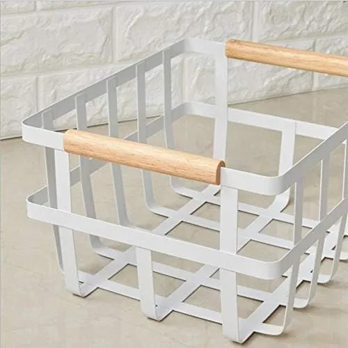 Zeller Present Kovový kôš s drevenými rúčkami, biely, zosilnený plochý drôt CORBEL, 25x32x17 cm