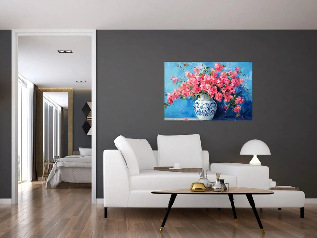 Obraz - Váza ružových kvetov (90x60 cm)