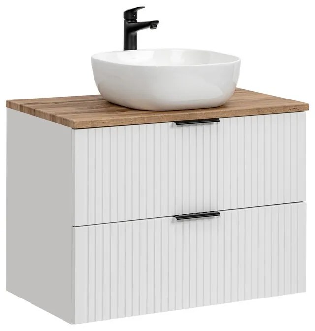 Závěsná skříňka Casad s deskou a umyvadlem 80 cm bílá/dub wotan